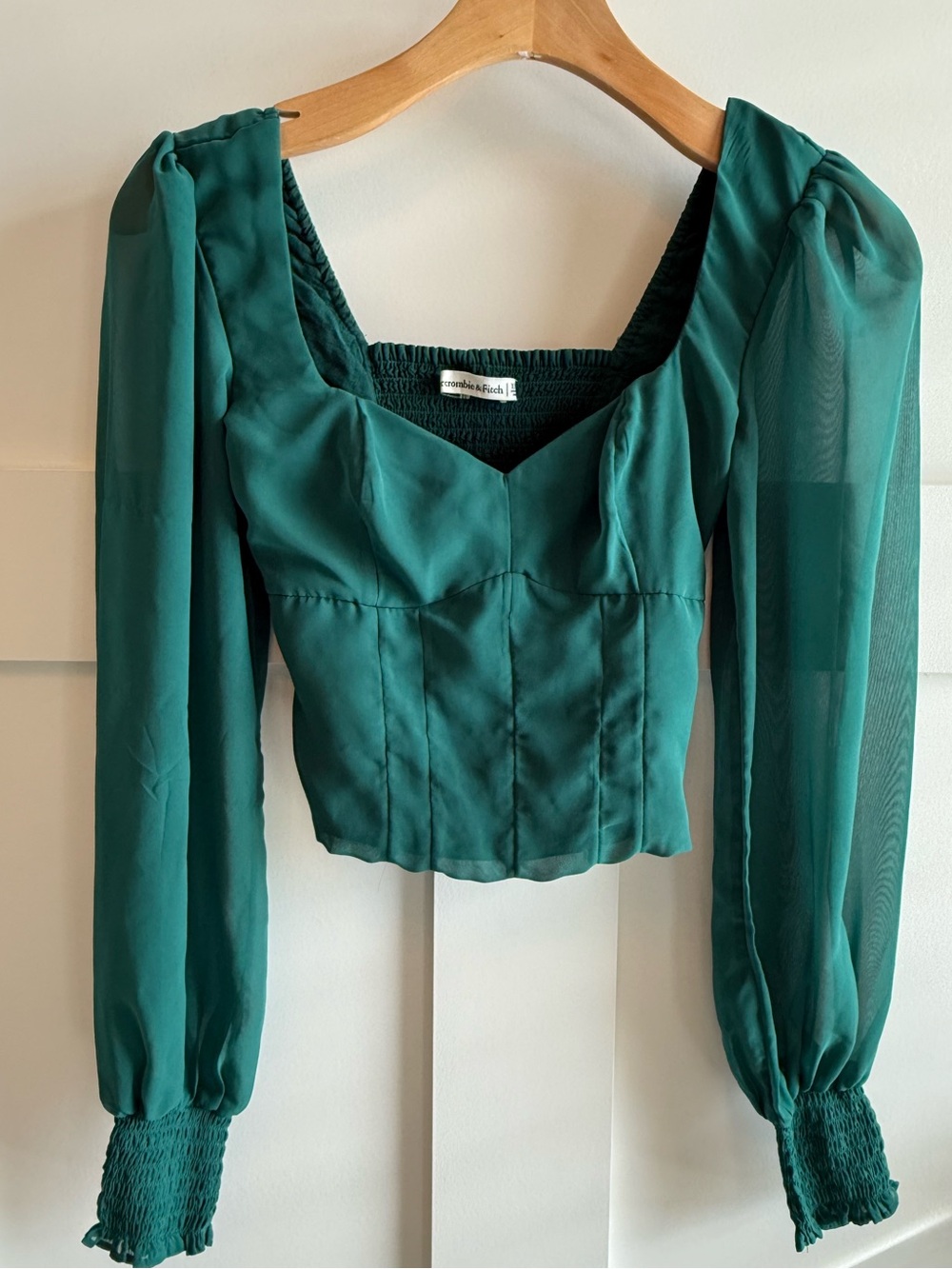Abercrombie & Fitch Teal Puff-Sleeve Square Neck Blouse